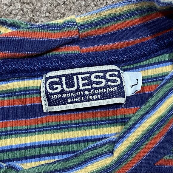 Guess USA Striped T Shirt Men’s L Vintage 90s Embroidered Spellout Made in USA - Picture 4 of 8